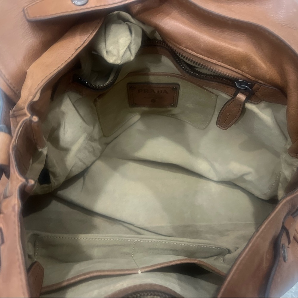 Prada Bag Holdall Brown Taupe Leather Top Handle Shoulder Large Handbag PRADA - Picture 9 of 16
